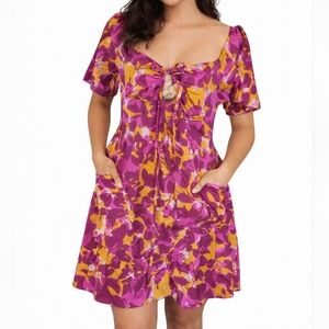 Greylin Purple and Yellow Floral Dress Size L